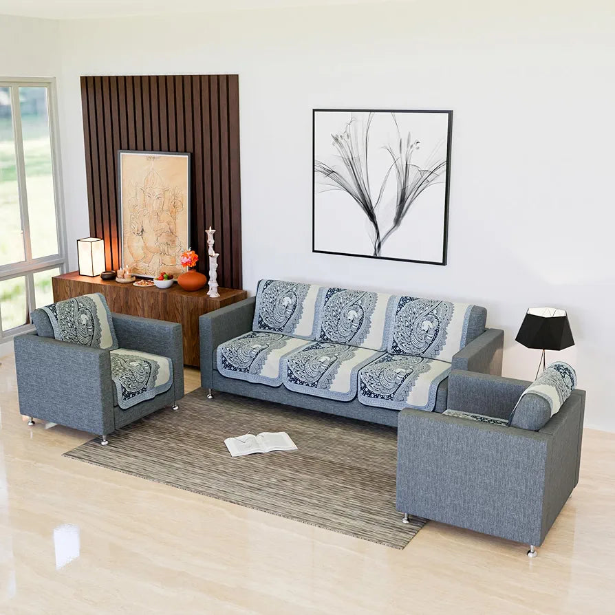 Kuber Industries Sofa Cover Net Sofa Slipcover Set 5 Seater Sofa Cover Mor Digital-837 Blue
