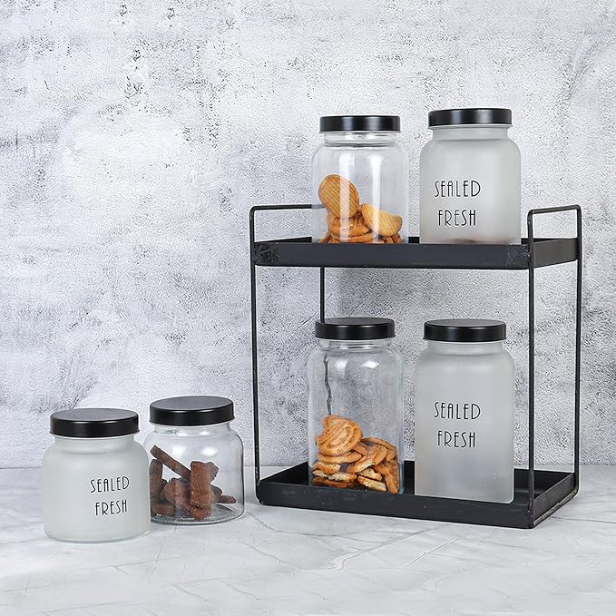 Femora Kitchen Storage Jars Clear Glass Jar With Steel Lid Air Tight Jar | 1500 Ml | Pack of 6 | Black Lid