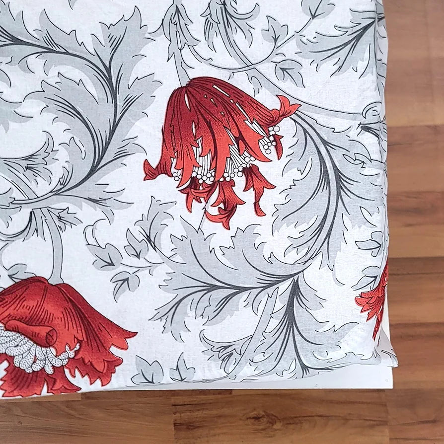 Divine Casa 144TC 100% Cotton Fitted Bedsheets Queen Size Printed Double King Bed Size Elasticated Fitted Bedspread with 2 Pillow Covers Colour Red Mist