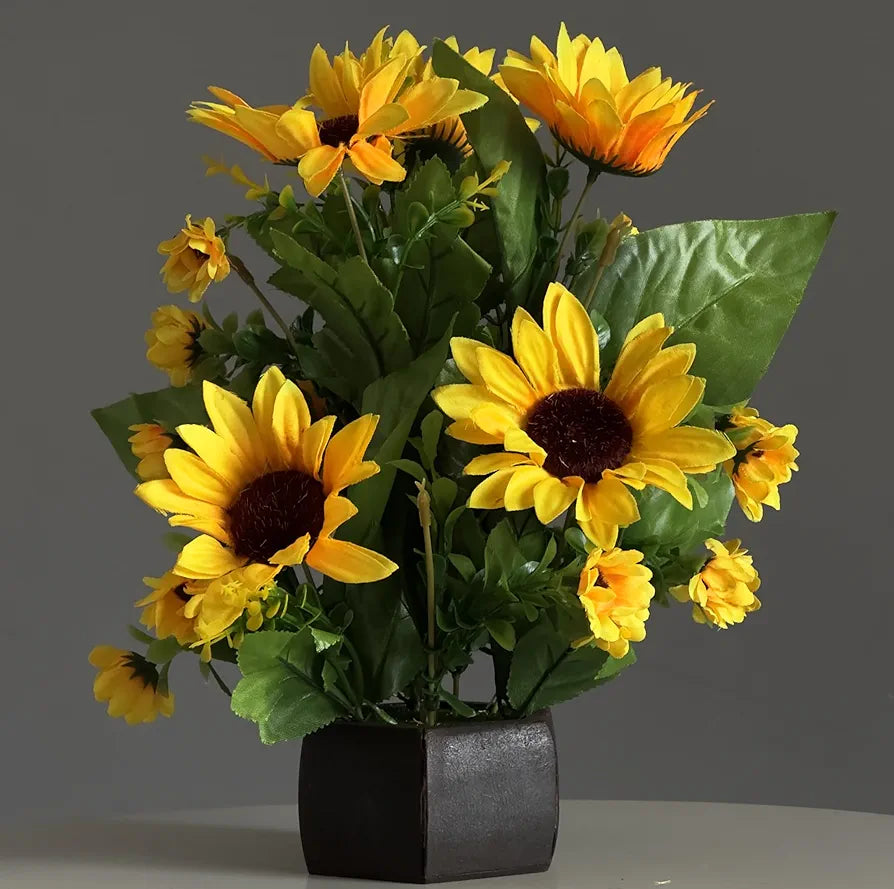 Wooden Pot with Multi-Design Dry Artificial Flowers Yellow