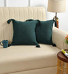 Sashaa World 100% Cotton Cushion Covers Colour Green With Tassels/decorative Throw Pillow( Set Of 2)
