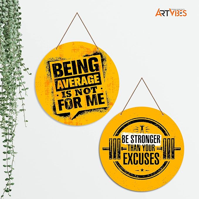 Artvibes Gym Motivational Quote Wall Hanger for Home | Wall Decor Hanging Item | Set of 2