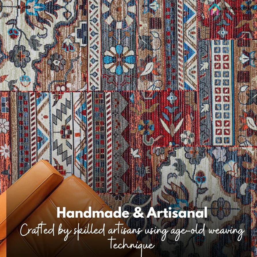 Homadorn Handmade Printed Modern Dhurrie/Rugs/Carpet Colour Multicolor