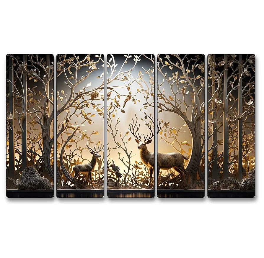 Livin'luxe Set of 5 deer family with vastu money Tree Wall Painting Xl35368