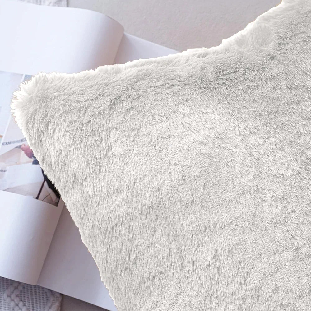 Luxe Home Cushion Cover Duble Side Rabbit Fur Plain Design Covers Set of 2 for Sofa Colour White