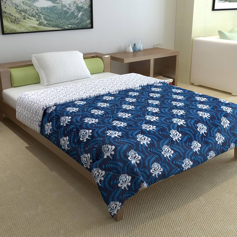 Divine Casa 120 GSM Microfiber Single Bed Comforter Soft & Lightweight Reversible AC Blanket Colour Medieval Blue