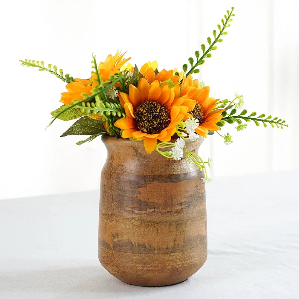 Behoma Flower Vase Jar Shape Mango Wood Vases Natural Light Brown Finish Flowers not Included