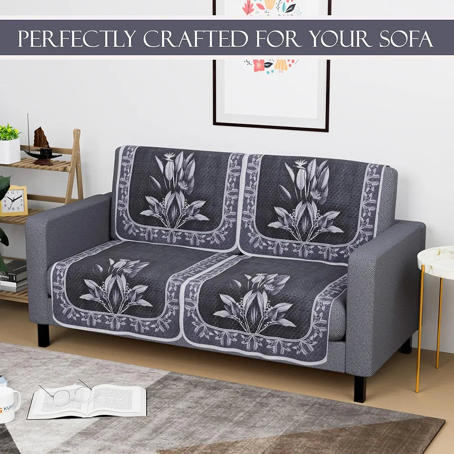 Kuber Industries Set of 4 Net Durable 2 Seater Sofa Covers Leaf Dark Grey & Lilac