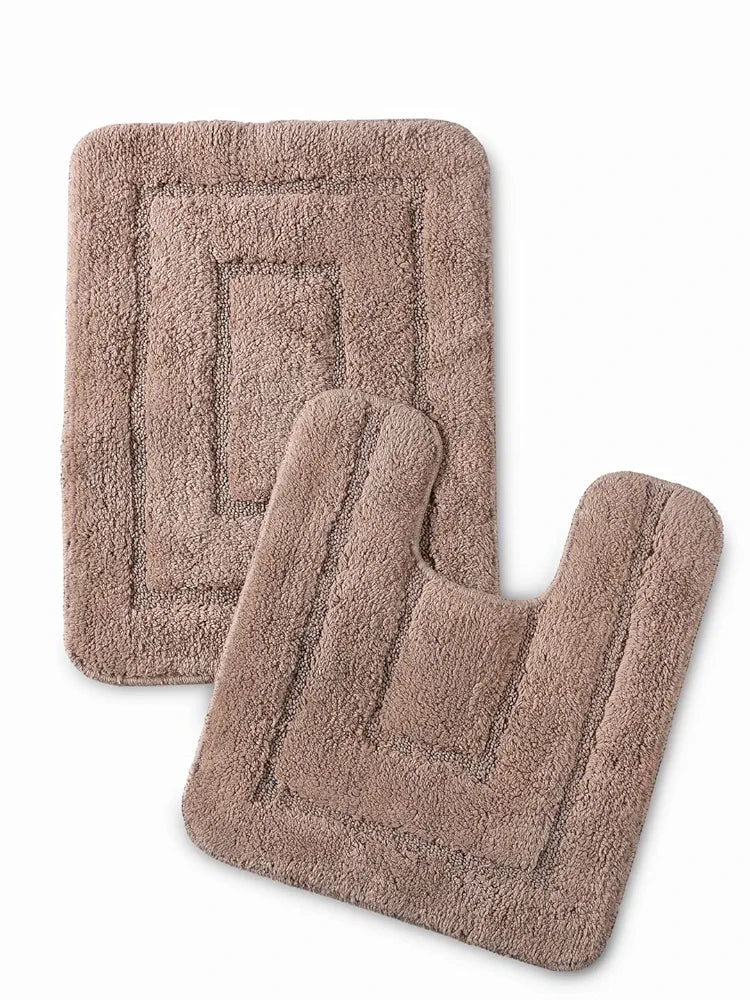 Saral Home Cotton Anti Slip Bathmat Set with Contour Colour Beige
