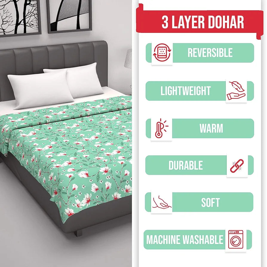 Divine Casa 100% Cotton Single Bed Dohar Lightweight & Ultra-Soft AC Blanket Colour Mint Blossom Haven
