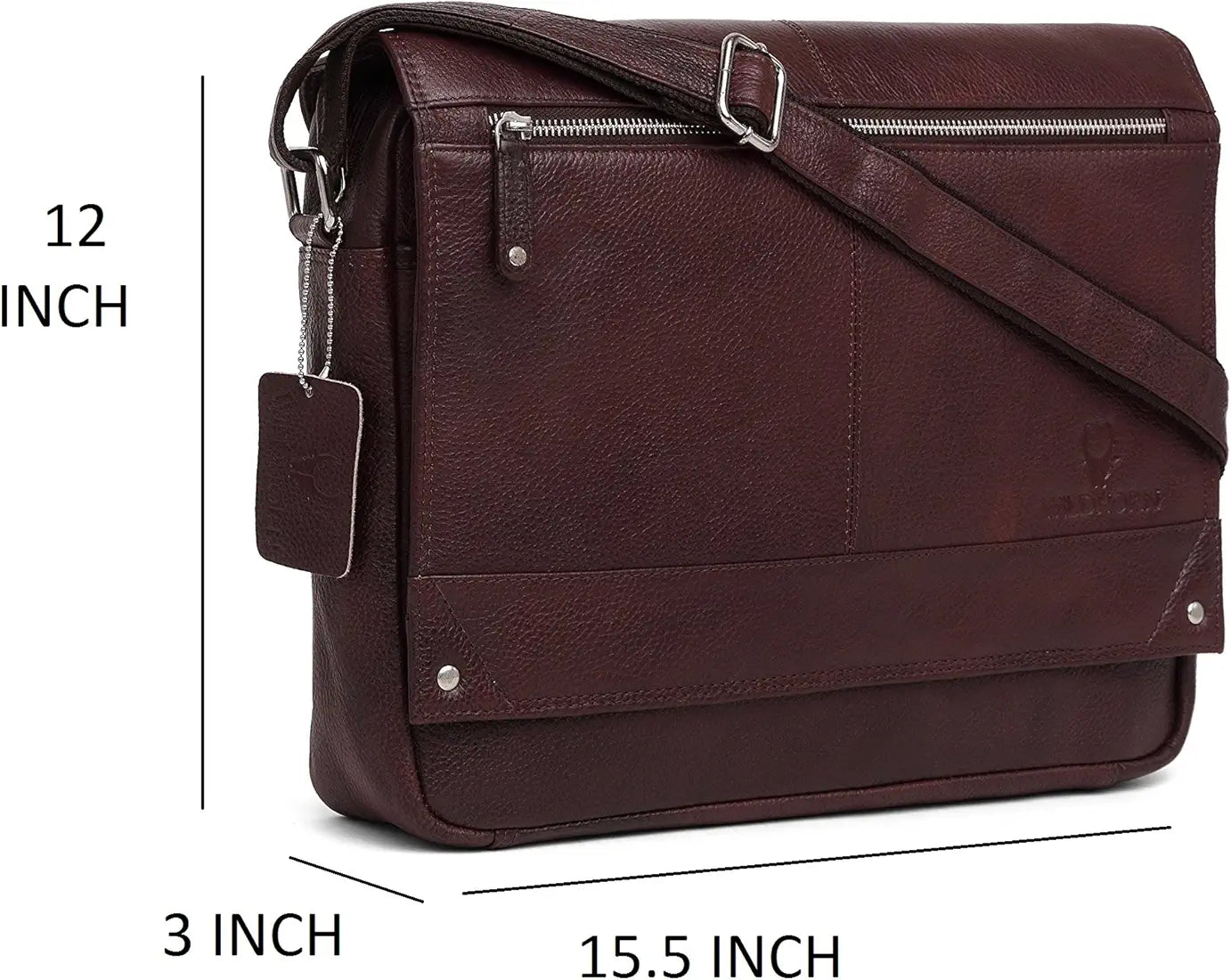 WildHorn® Classic Leather 15.5 inch Laptop Messenger Bag for Men I Office Bags I Travel Bags I Adjustable Strap I DIMENSION : L-15.5 inch W-3 inch H-12 inch