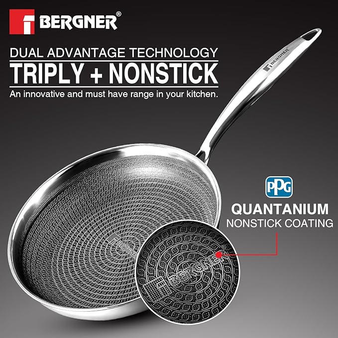 Bergner Hitech Triply Non-Stick 28 cm Frypan with Glass Lid