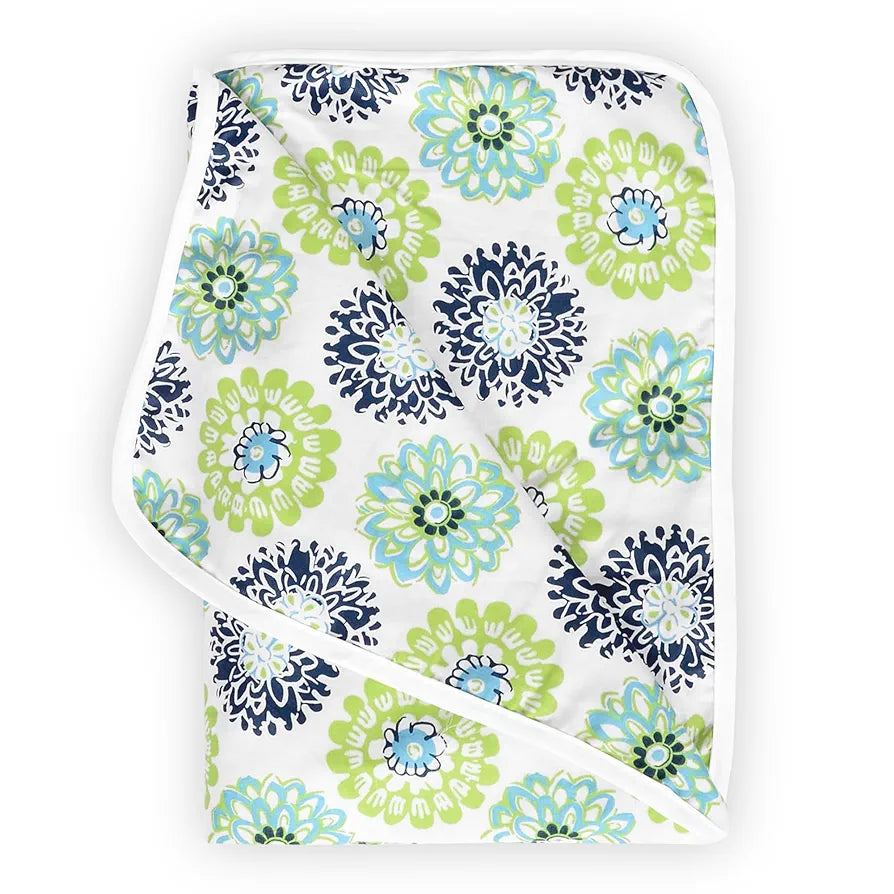 Divine Casa Floret 100% Cotton Single Kids Dohar 120 GSM Soft & Lightweight Throw Blanket Colour Green Blue