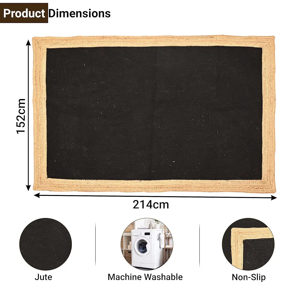 Kuber Industries 5x7 Feet Reversible Carpets for Living Room Machine Washable Border Black & Beige