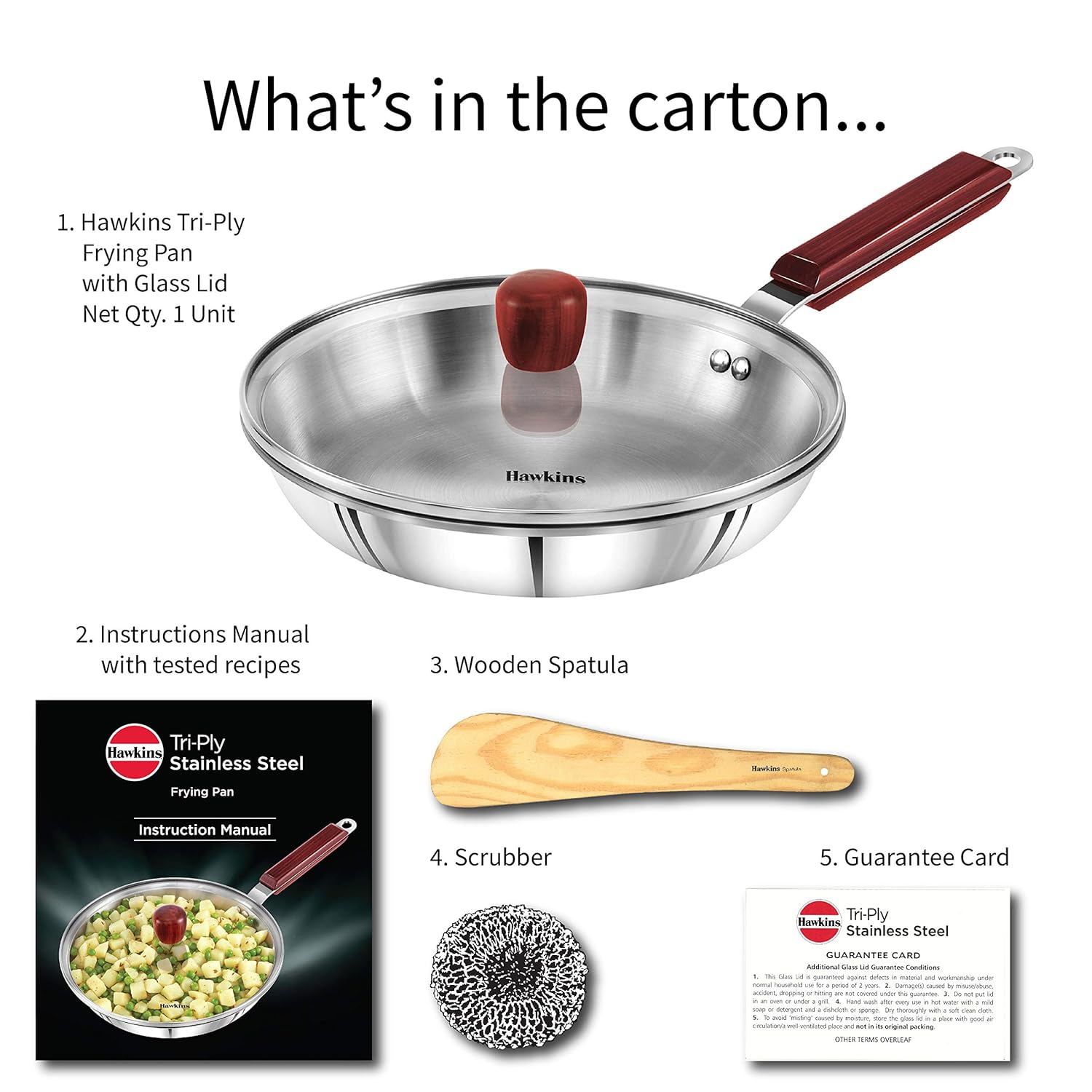 Hawkins 24 cm Frying Pan Triply Stainless Steel Fry Pan with Glass Lid