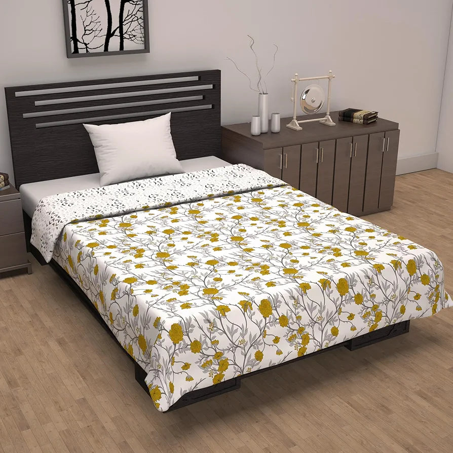 Divine Casa 120 GSM Cotton Dohar Single Bed Cotton AC Blanket Reversible Soft Light-Weight Bed Blanket TC - 120 Colour Honey Mustard