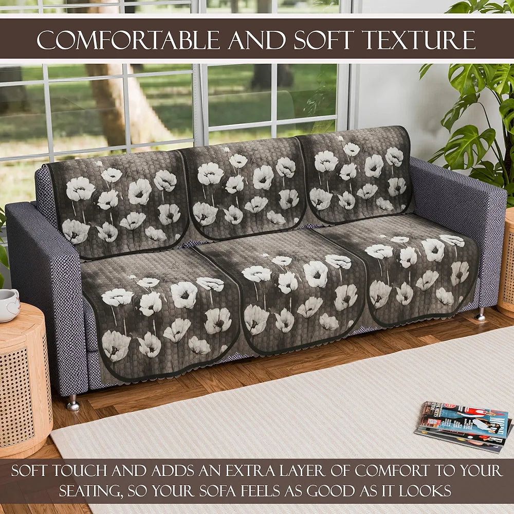 Kuber Industries Set of 6 Durable 3 Seater Sofa Cover Lotus Print Green Colour