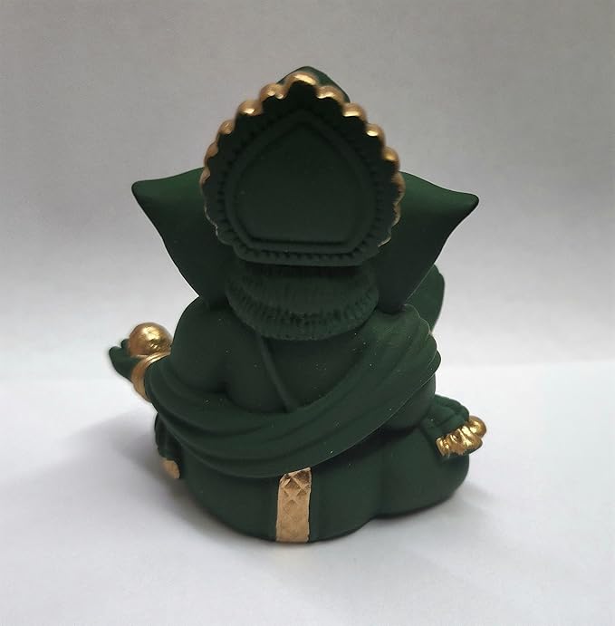 Gold Art India Terracotta Green Gaddi Ganesha for Car Dashboard Home Decor Gadditerracotta green