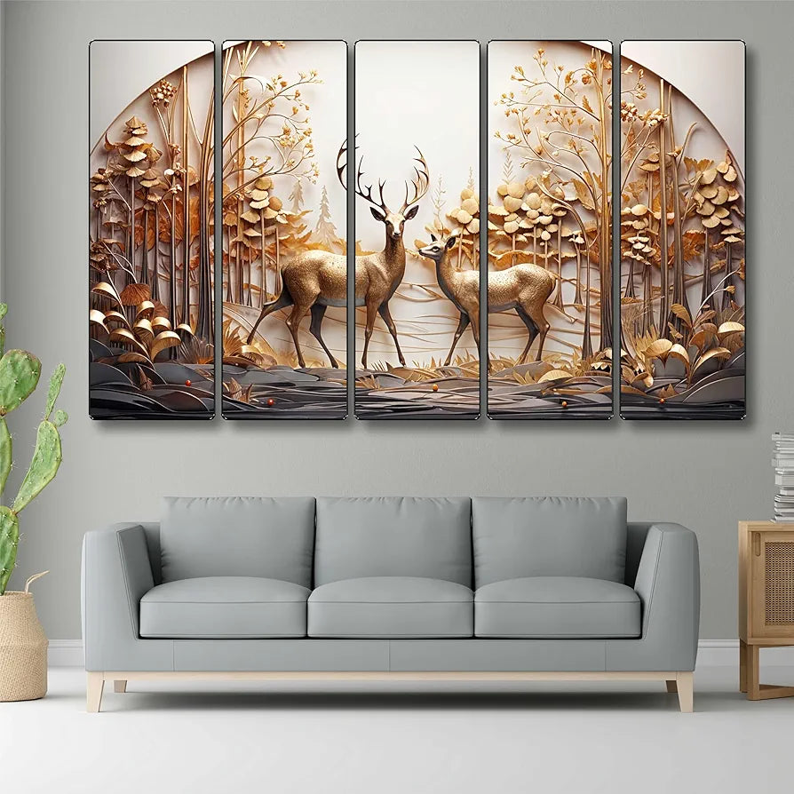 Livin'luxe Set of 5 Couple Deer with Vastu Money Tree Wall Painting Xl35371