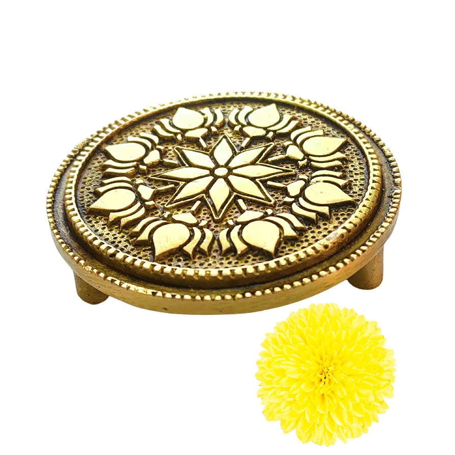 anciently Round Chowki | Pooja Chowki Round | Round Brass Chowki, Brass, Gold Colour, 1 Piece , Religious