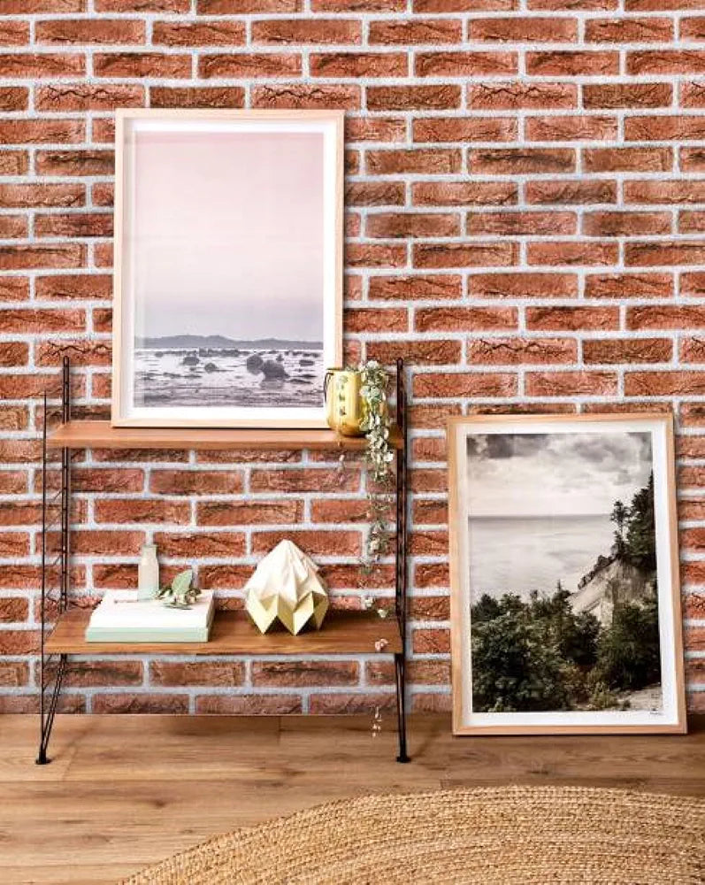 Jaamso Royals Light Red Brick Peel and Stick Wallpaper Wall Decor