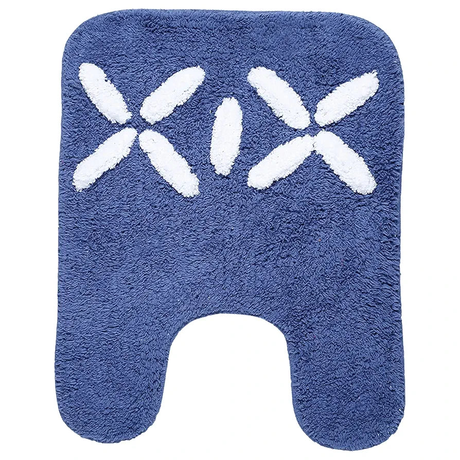 Saral Home Cotton Rectangular Bathmat With Contour Mat Colour Blue