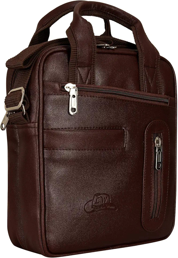 Leather World Pu Leather Brown Messenger Cross Sling Bag Body Travel Office One Side Chest Shoulder For Men & Women