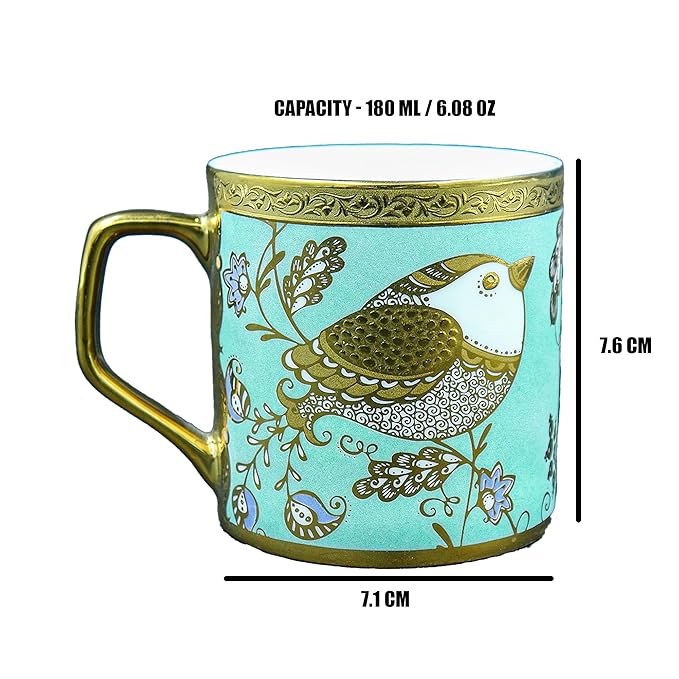 Femora Bone China Gold Tea Cup | Goldcrest Green | 180 Ml