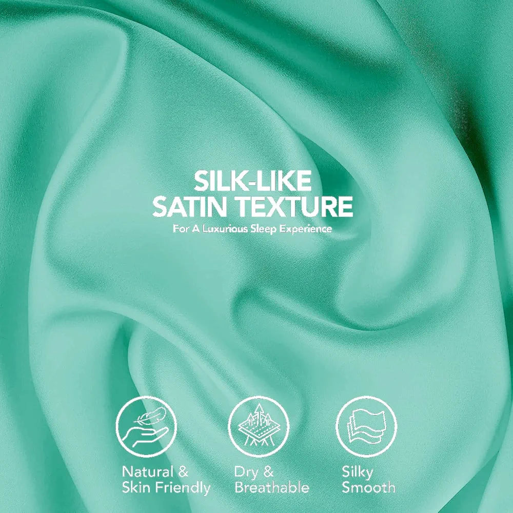 Cloth Fusion Satin Pillow Cover Set of 2 Pillow case with 3 Satin Soft Scrunchies Sea Green