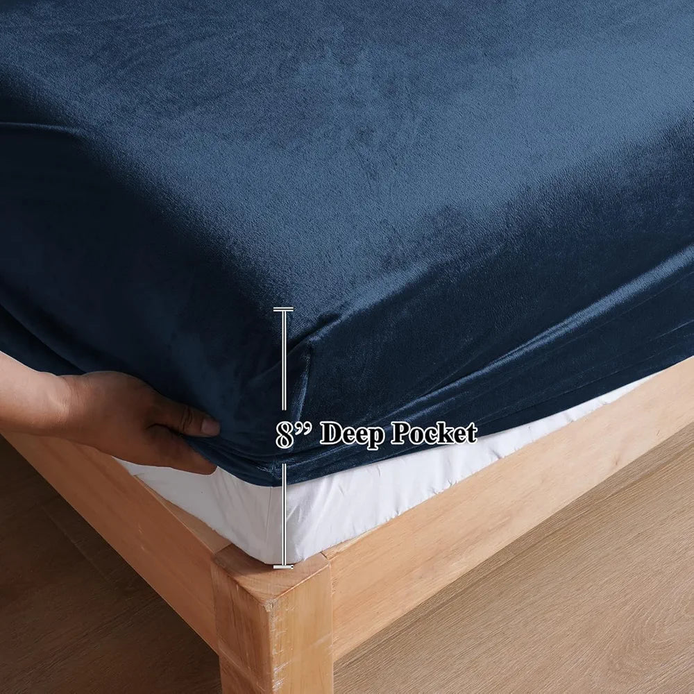 Cloth Fusion 200 TC Warm Winter Elastic Fitted Bedsheet for Double Bed King Size with 2 Pillow Covers Navy