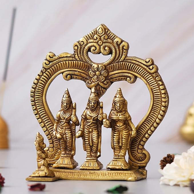 Ecraftindia Golden Lord Ram Darbar Statue Ram Sita Laxman Hanuman Murti Religious Brass Idols