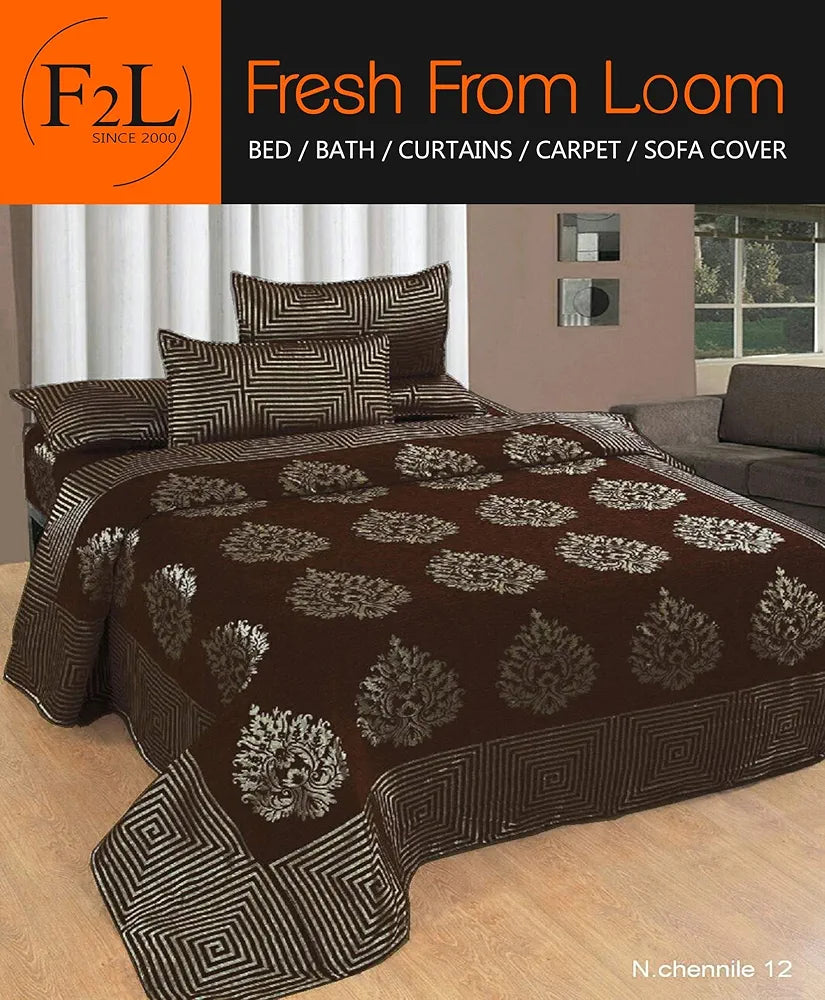 Fresh From Loom Chenille Velvet 500 TC Double Bed King Size Bedsheet with 2 Pillow Cover Jhumka Coffee