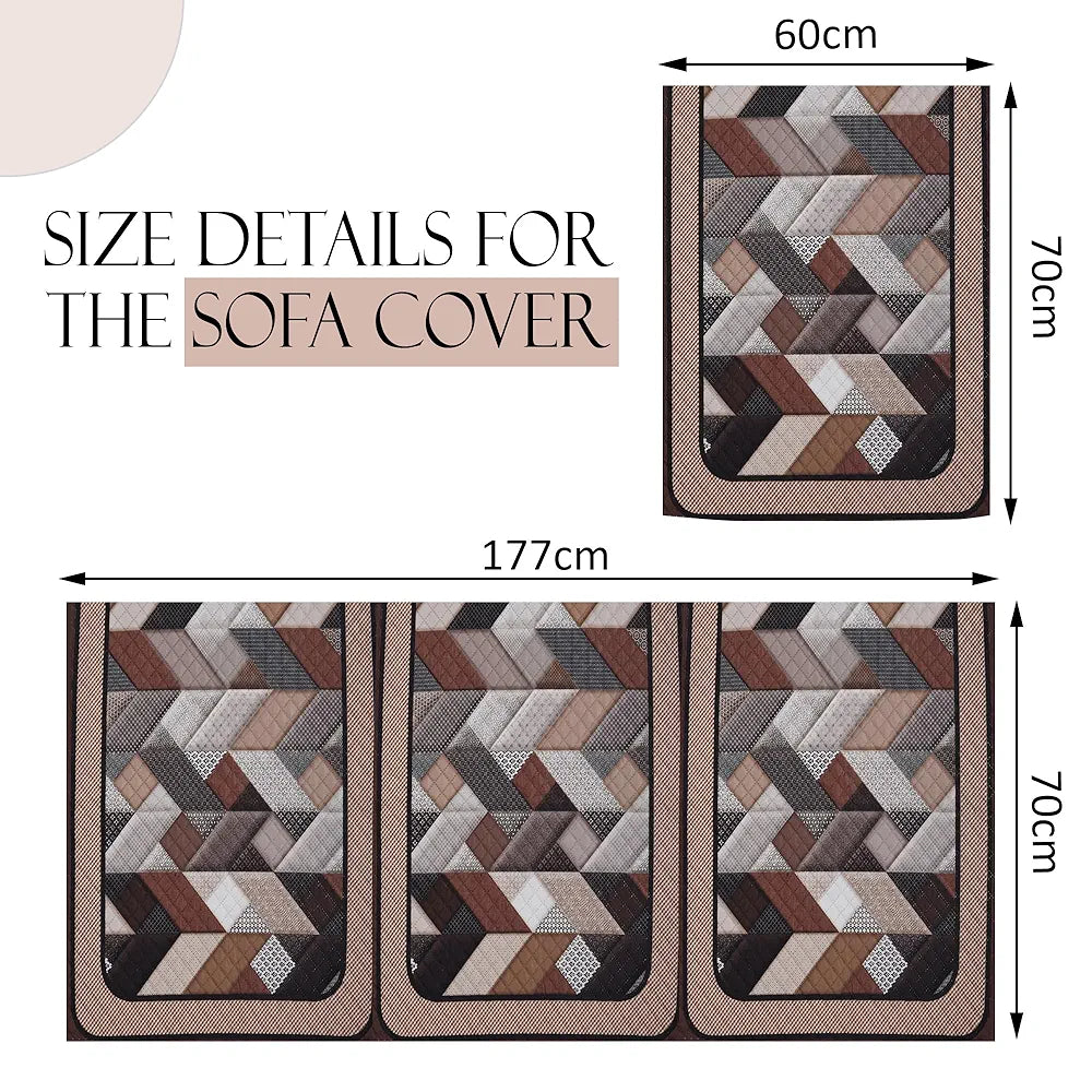Kuber Industries Set of 16 Velvet Anti-Skid Sofa Cover 5-Seater with Arm Cover Triangular Cream & Brown
