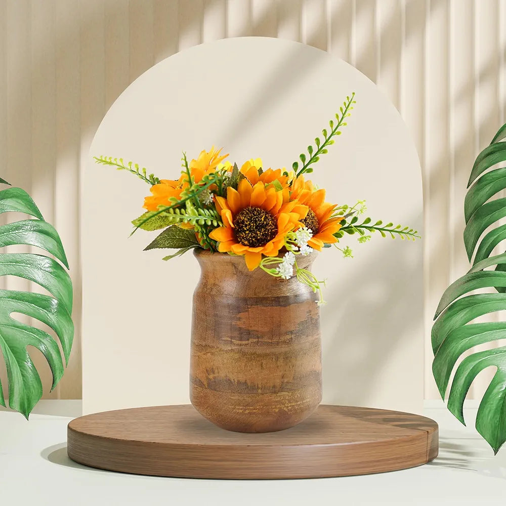 Behoma Flower Vase Jar Shape Mango Wood Vases Natural Light Brown Finish Flowers not Included
