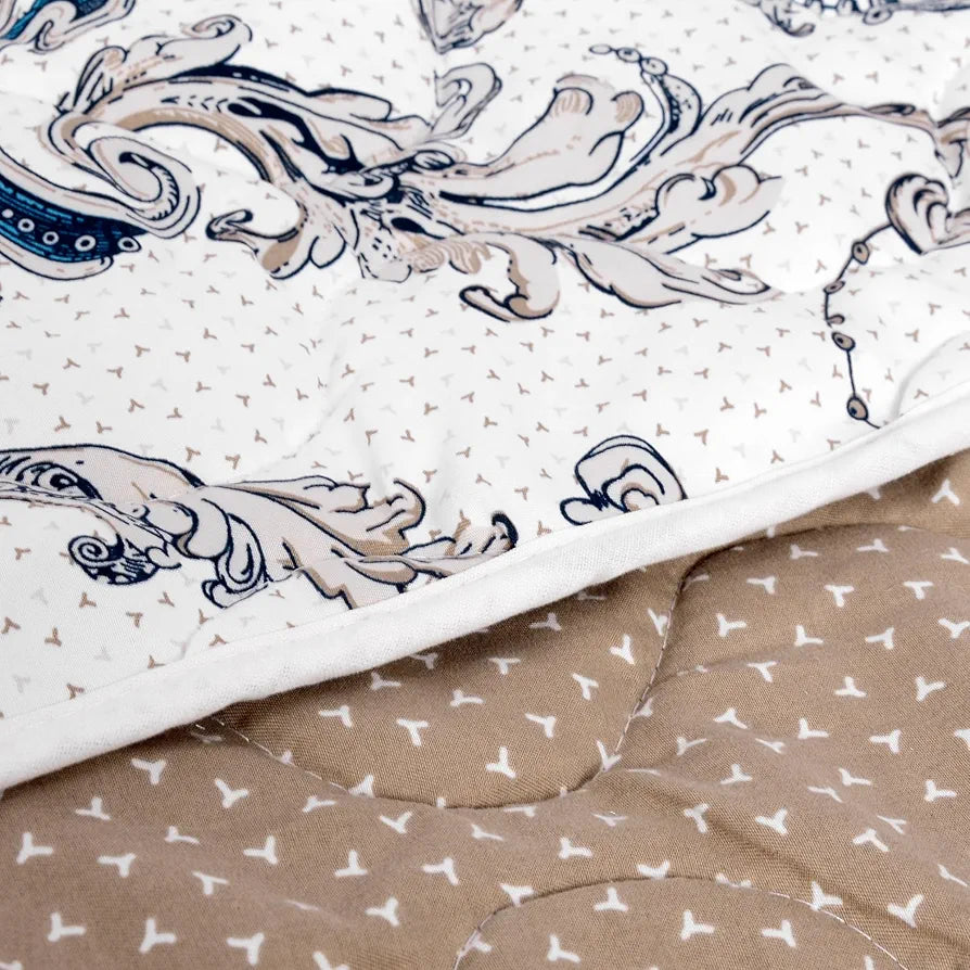 Divine Casa 120 GSM Microfiber Kalamkari Print Reversible Single Bed Comforter Soft Light Weight Quilt Blanket TC - 120 Colour Bison Beige