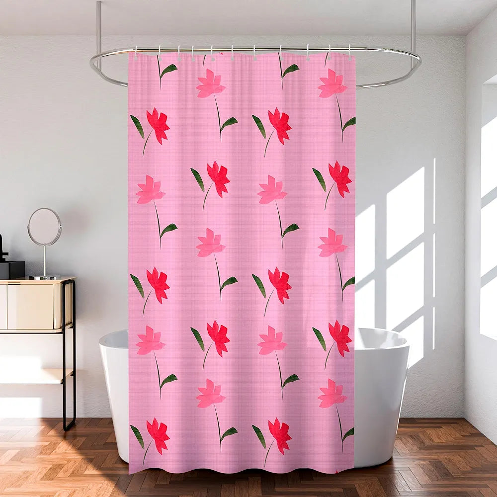 Kuber Industries Shower Curtain Bathroom Shower Curtain 8 Rings Curtain Painting Pink
