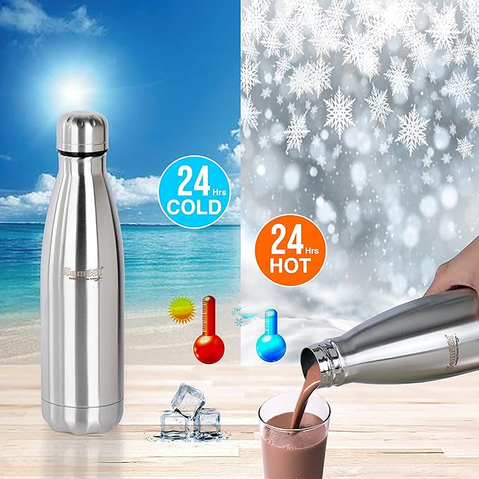 Sumeet Stainless Steel Double Walled Vacuum Flask/Water Bottle - 400 ml (Each) Pack of 3