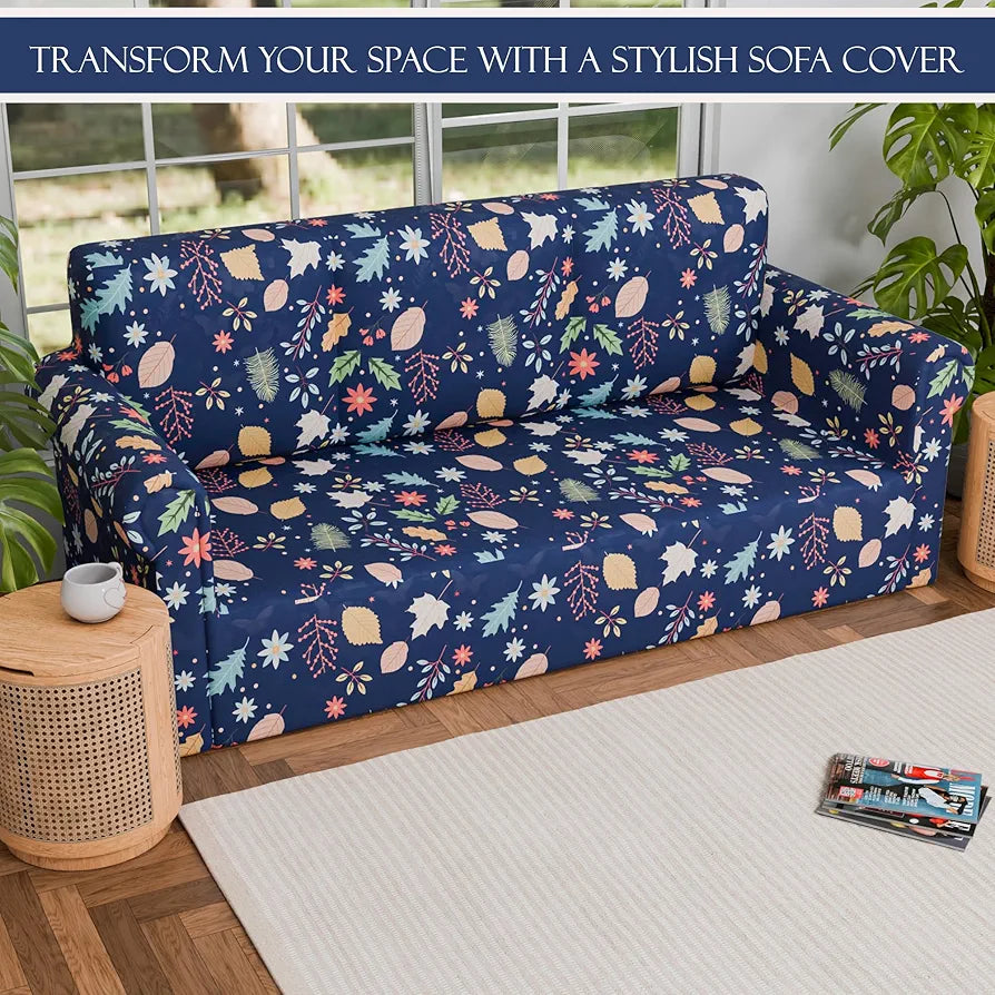 Kuber Industries Elastic Sofa Cover 3 Seater Stretchable Blue Colour