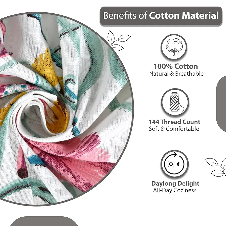 Divine Casa 144 TC Cotton White Jaipuri Bedsheets for King Size with 2 Pillow Covers Colour Liberty Pink