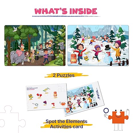 The Puzzl Co- Set of 2 Jigsaw Puzzles Game for Kids Unique Characters Cardboard Birthday Gift
