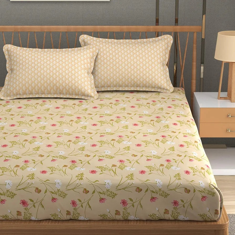 Fresh From Loom 240 TC XXL Microfiber Soft Cotton King Size Bedsheet for Double Bed with 2 Pillow Cover Hypoallergenic Soft Bed Sheet Dairy Cream