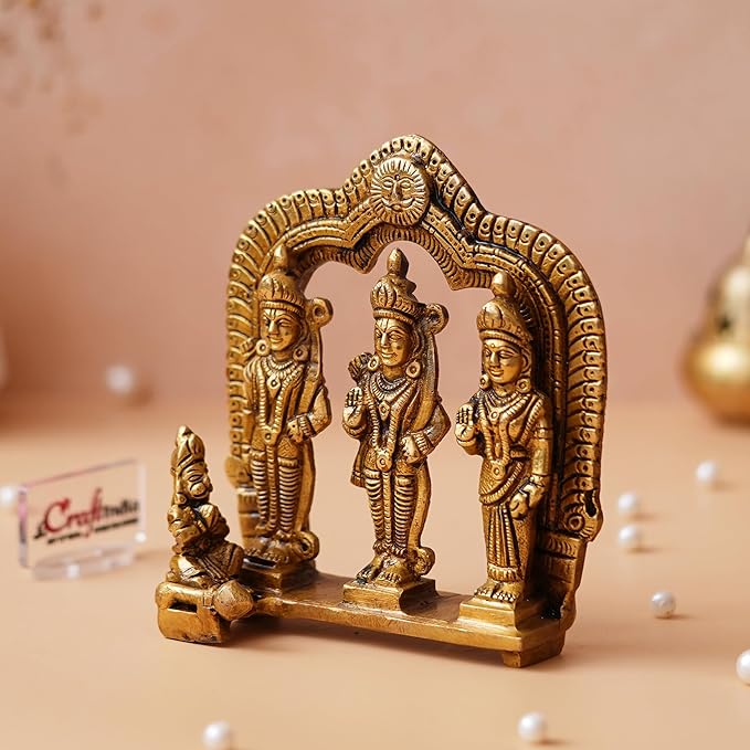 Ecraftindia Golden Metal Ram Darbar Murti Statue | Lord Ram Sita Laxman and Hanuman Idol