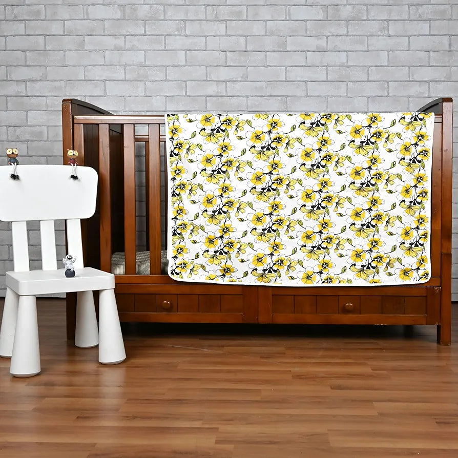 Divine Casa Floret 100% Cotton Single Kids Dohar 120 GSM Soft & Lightweight Throw Blanket Colour Daffodil Yellow