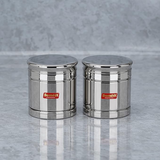 Sumeet Stainless Steel Circular Vertical Storage Container Set of 2 Pc 550 ml Each 9cm Silver