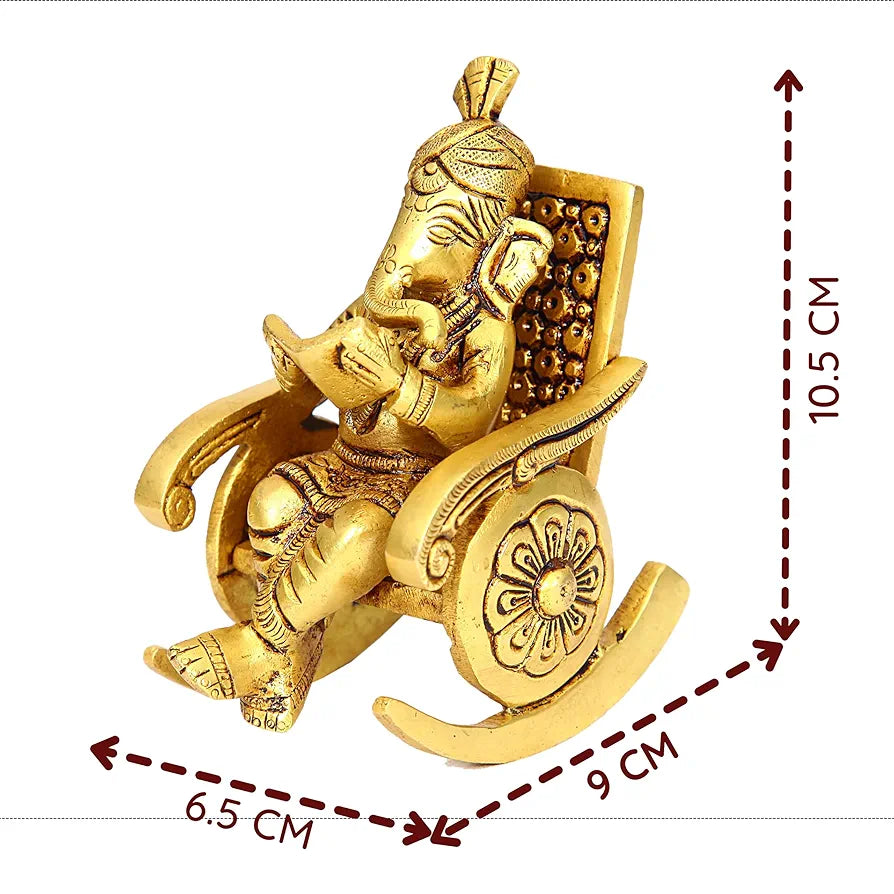 anciently Premium Chair Ganesha Idol | Rocking Chair Ganesha Idol | Heavy Rocking Chair Ganesha Brass, 675g, Height 10.5 CM, Gold Colour, 1 Piece