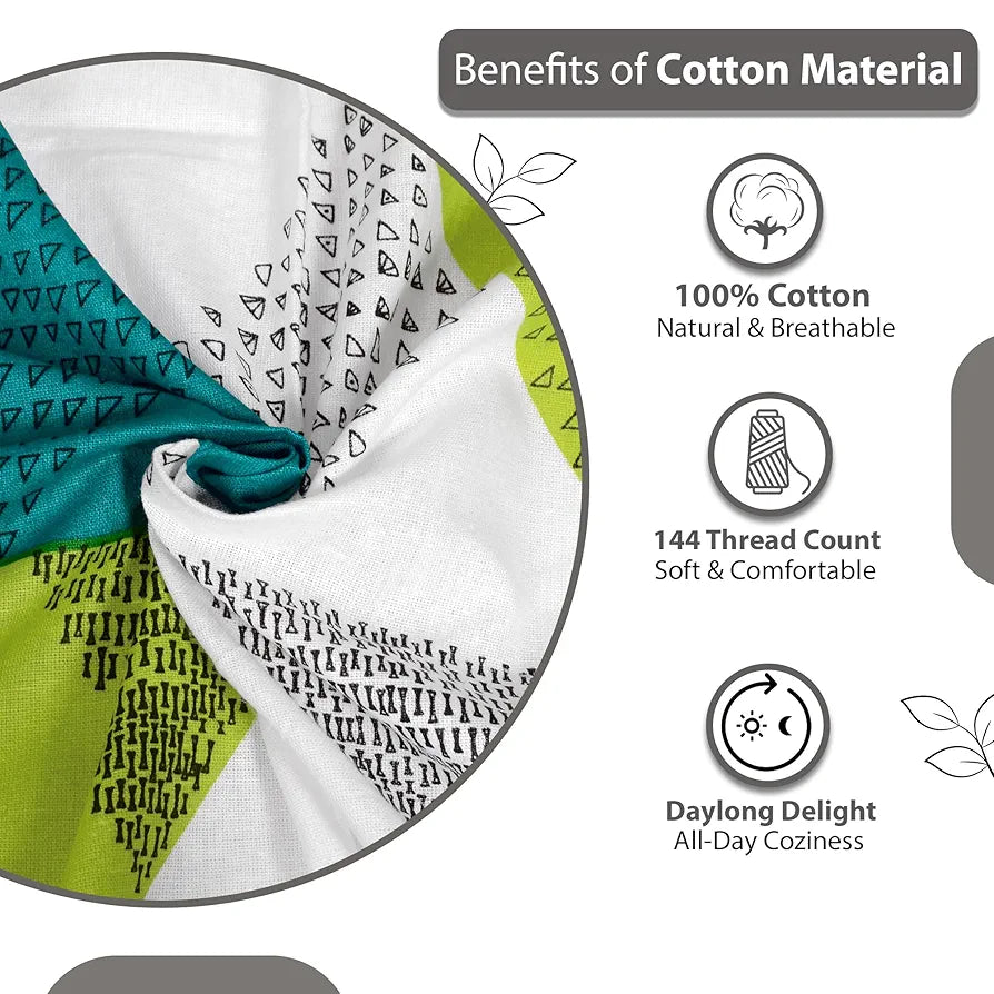 Divine Casa 144 TC Cotton Bedsheet for Double Bed with 2 Pillow Cover Colour Aqua Lime