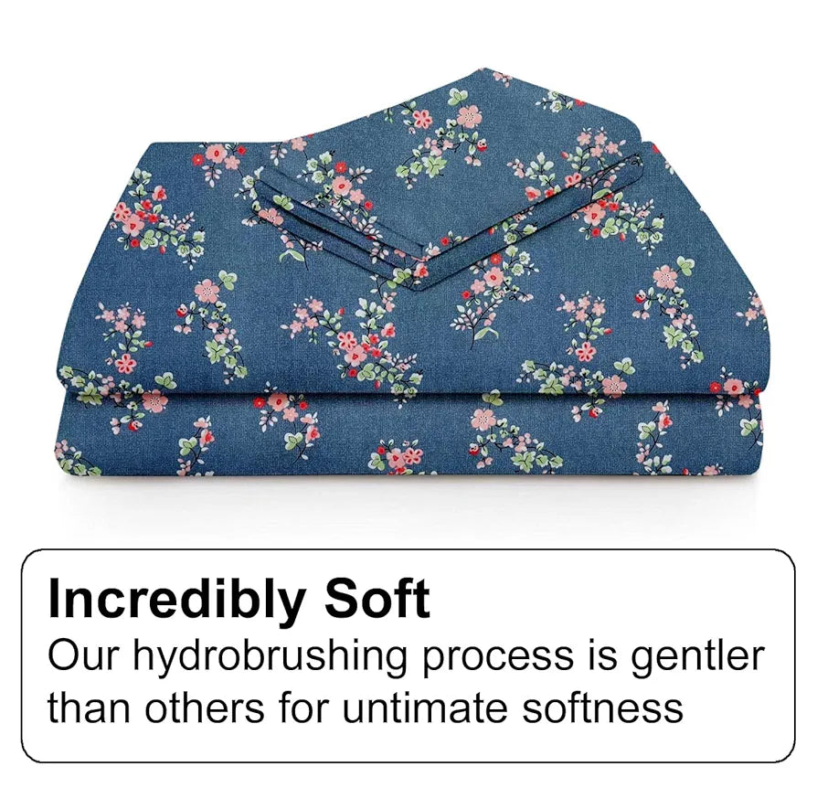 Fresh From Loom Anti Fade Floral Print 240 TC Microfiber King Size Bedsheet with 2 Pillow Covers Greyish-Blue