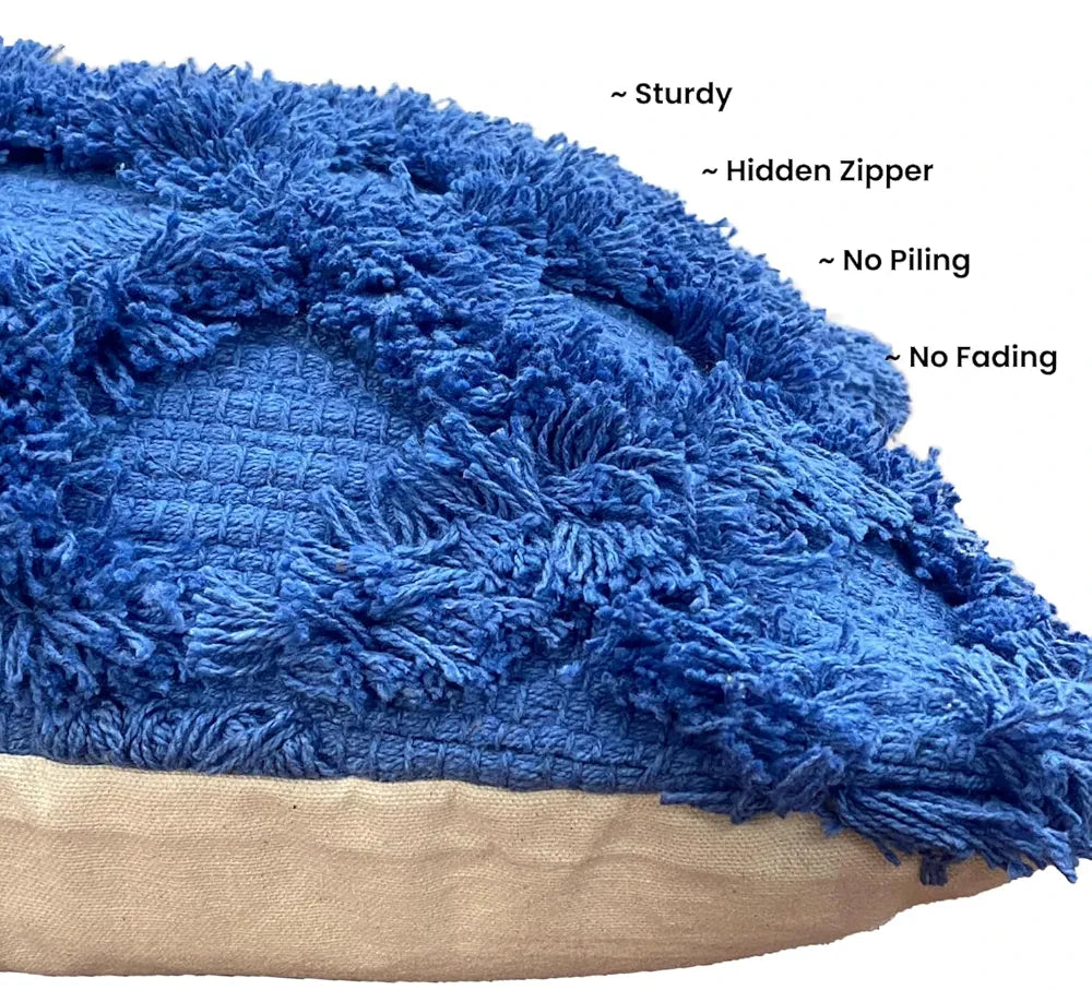 Sajavat Home Hand-Knitted Pure Cotton 3 Seater Sofa Throw with Cushion Cover Colour Egyptian Cushion & Multi Blue Throw