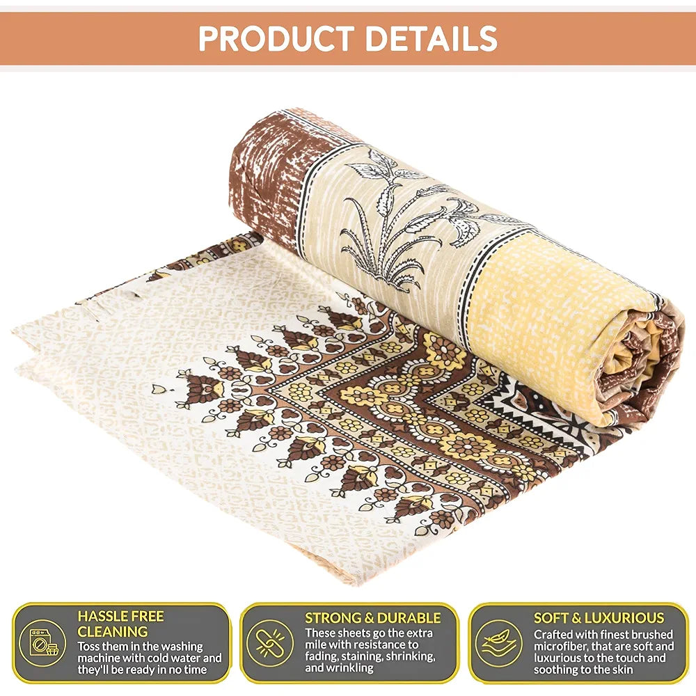Kuber Industries Cotton Bedsheets for Double Bed with 2 Pillow Covers Candy Flower Brown & Yellow