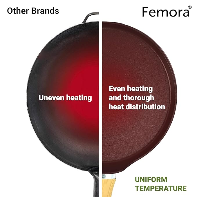 Femora Foged Die Cast Aluminium Non Stick 28 Cm Roti Tawa With Wood Finish Handle | Granite Finish | Induction & Gas Ready